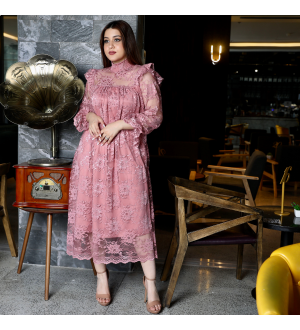 Ruffled soft lace midi dress