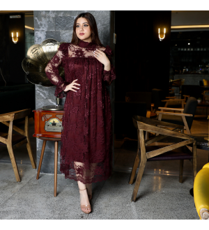 Ruffled soft lace midi dress