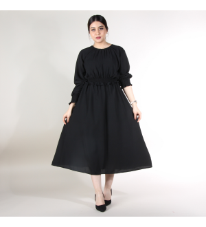 Ruffle Midi Dress in Crepe